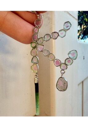 $599 custom made letter K genuine watermelon tourmaline slice pendant 27 carats